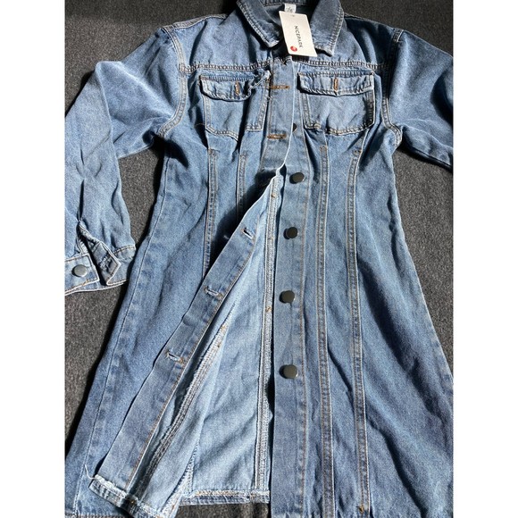 Blue Denim Mini Dress – A-Line Cut, Retro Turn-Down Collar, Slim Fit, NWT xxs - Picture 8 of 9